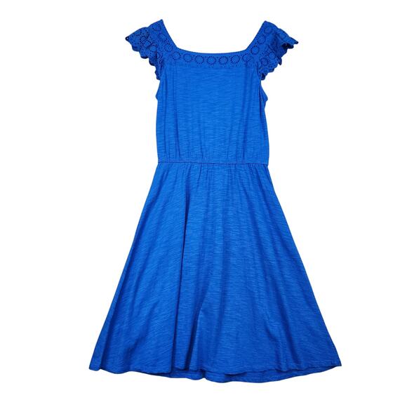 Talbots Womens Eyelet Slub Knit Fit & Flare Dress Size Small Blue Flutter Sleeve - Picture 4 of 10